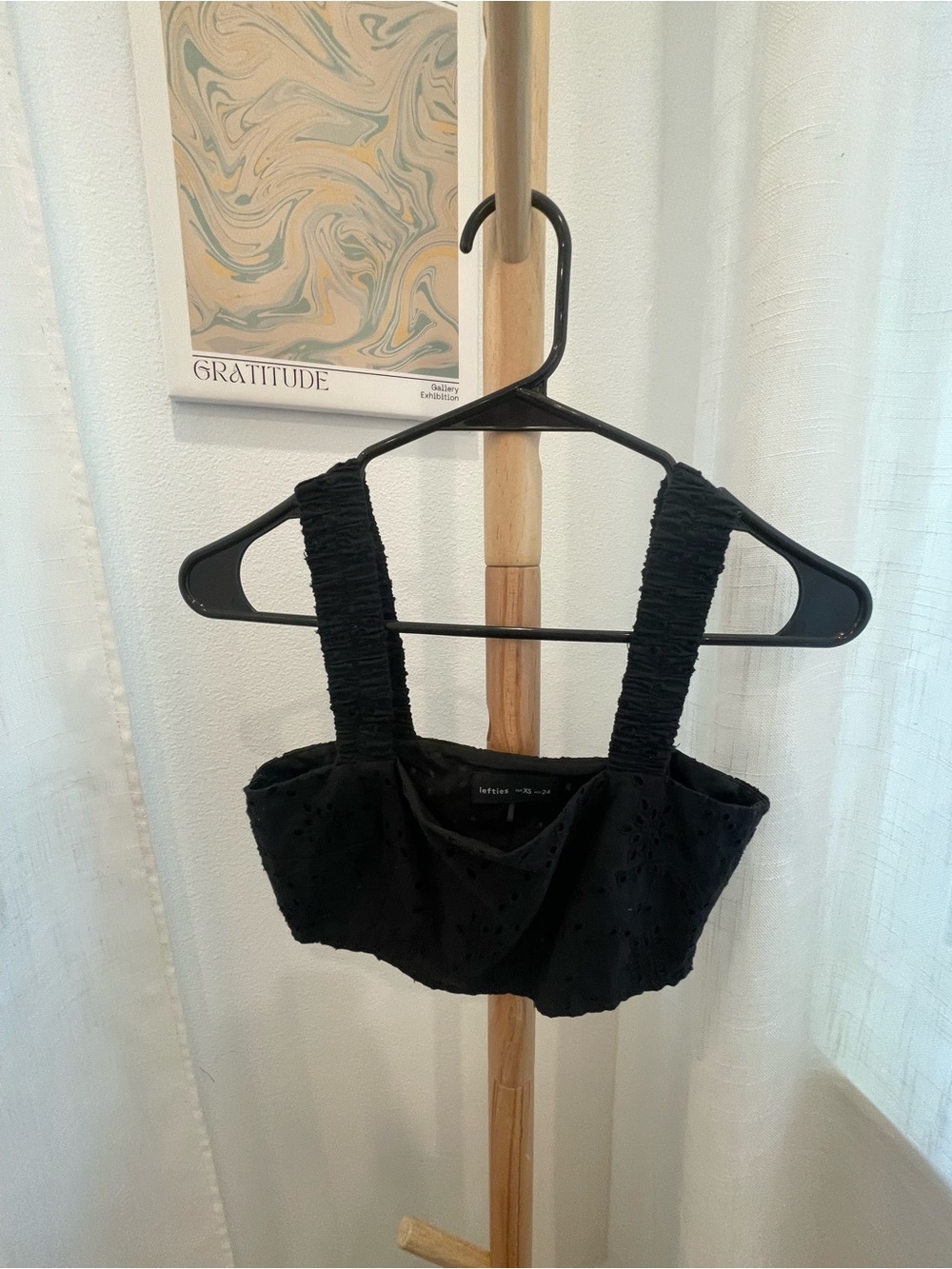 Lefties Black Broderie Anglaise Crop Top XS European Cottagecore
